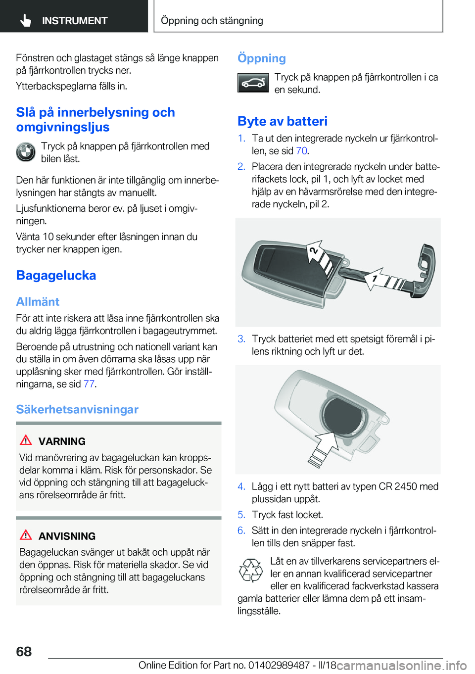 BMW M3 2018  InstruktionsbÖcker (in Swedish) �F�