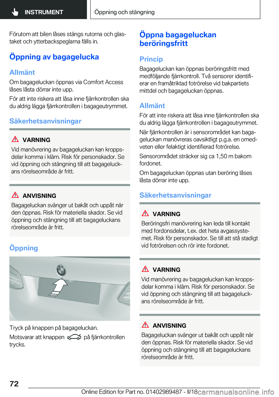 BMW M3 2018  InstruktionsbÖcker (in Swedish) �F�