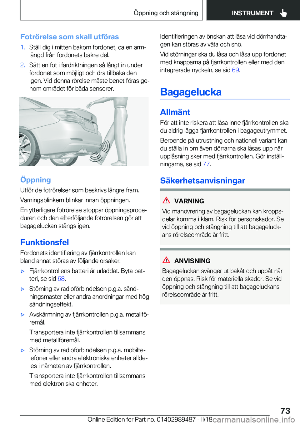 BMW M3 2018  InstruktionsbÖcker (in Swedish) �F�o�t�r�