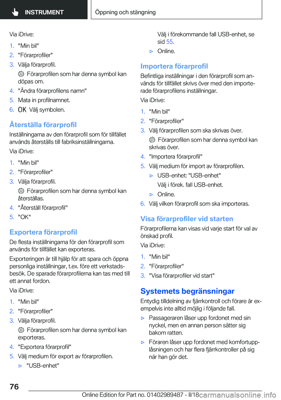 BMW M3 2018  InstruktionsbÖcker (in Swedish) �V�i�a� �i�D�r�i�v�e�:�1�.�"�M�i�n� �b�i�l�"�2�.�"�F�