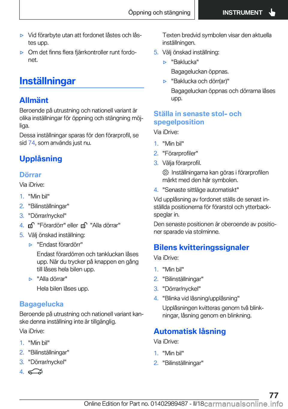 BMW M3 2018  InstruktionsbÖcker (in Swedish) 'x�V�i�d� �f�