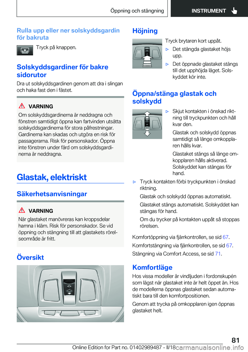 BMW M3 2018  InstruktionsbÖcker (in Swedish) �R�u�l�l�a��u�p�p��e�l�l�e�r��n�e�r��s�o�l�s�k�y�d�d�s�g�a�r�d�i�n
�f�