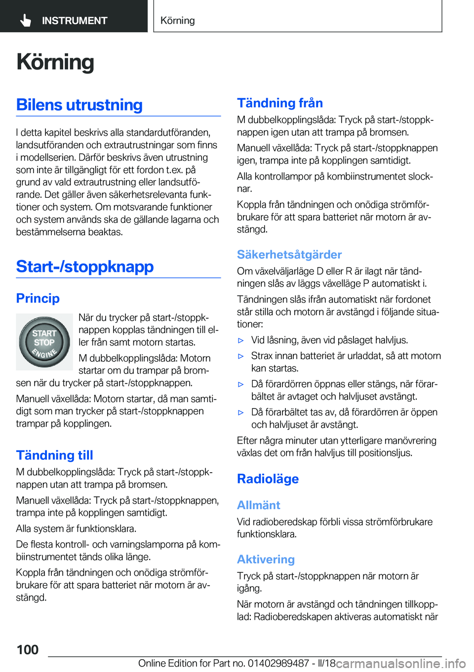 BMW M3 2018  InstruktionsbÖcker (in Swedish) �K�