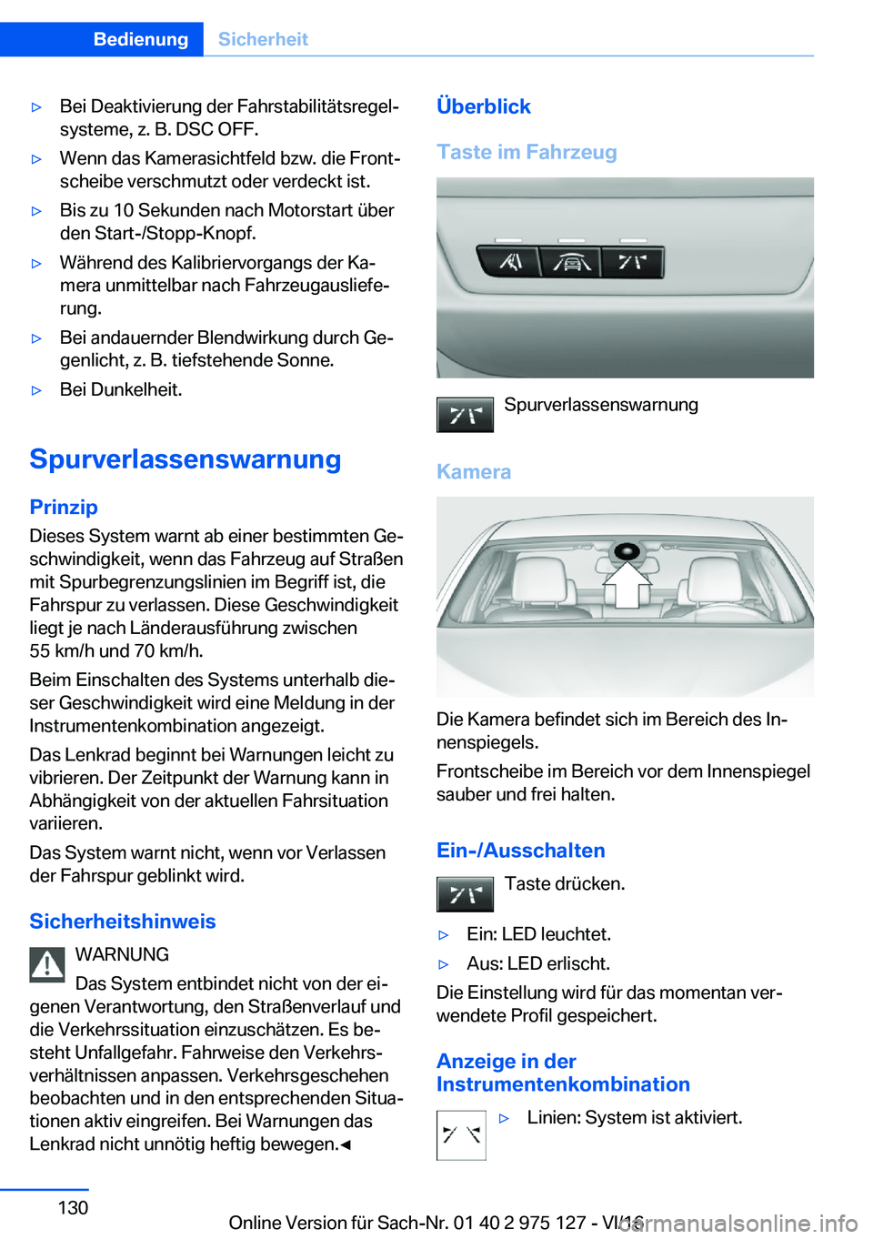 BMW M3 2017  Betriebsanleitungen (in German) 'y�B�e�i� �D�e�a�k�t�i�v�i�e�r�u�n�g� �d�e�r� �F�a�h�r�s�t�a�b�i�l�i�t�