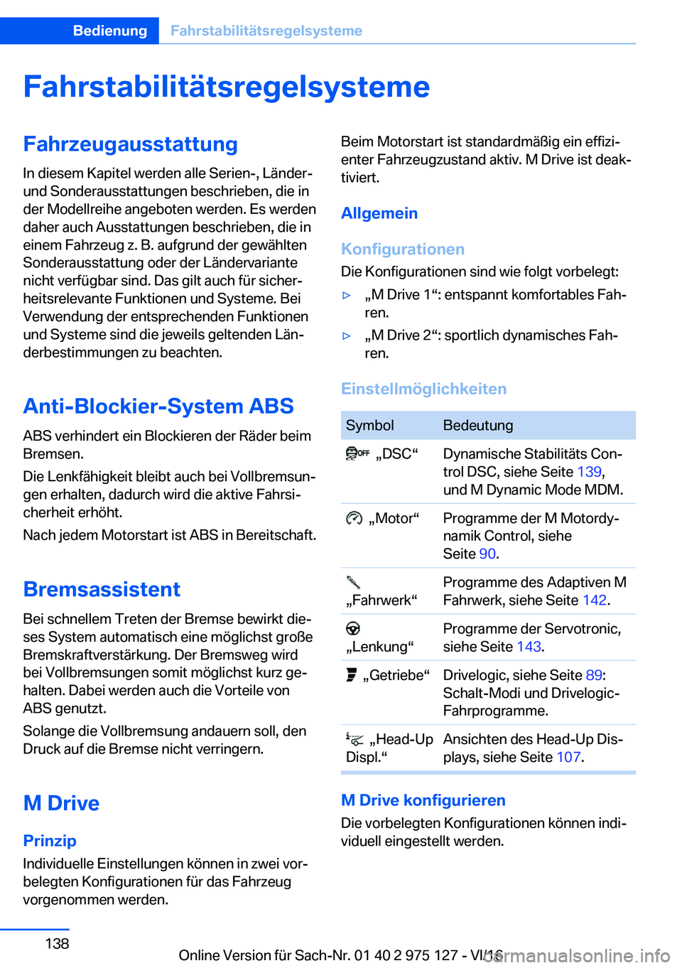 BMW M3 2017  Betriebsanleitungen (in German) �F�a�h�r�s�t�a�b�i�l�i�t�