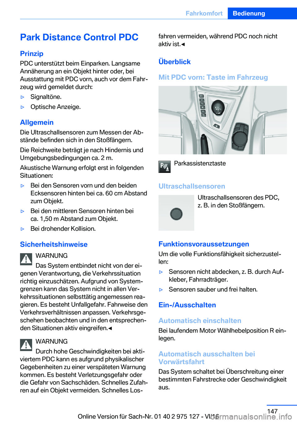 BMW M3 2017  Betriebsanleitungen (in German) �P�a�r�k��D�i�s�t�a�n�c�e��C�o�n�t�r�o�l��P�D�C�P�r�i�n�z�i�p
�P�D�C� �u�n�t�e�r�s�t�