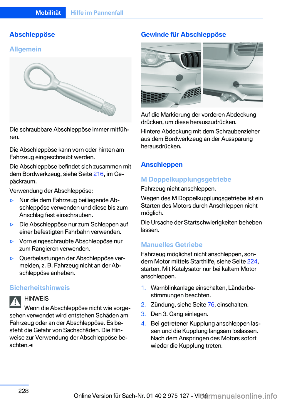 BMW M3 2017  Betriebsanleitungen (in German) �A�b�s�c�h�l�e�p�p�