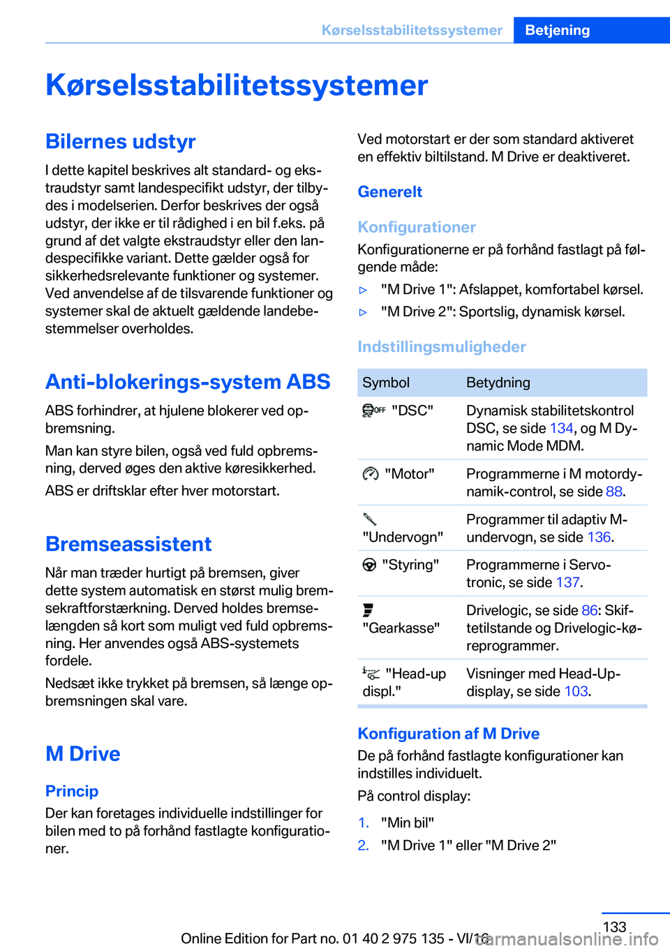BMW M3 2017  InstruktionsbØger (in Danish) �K�