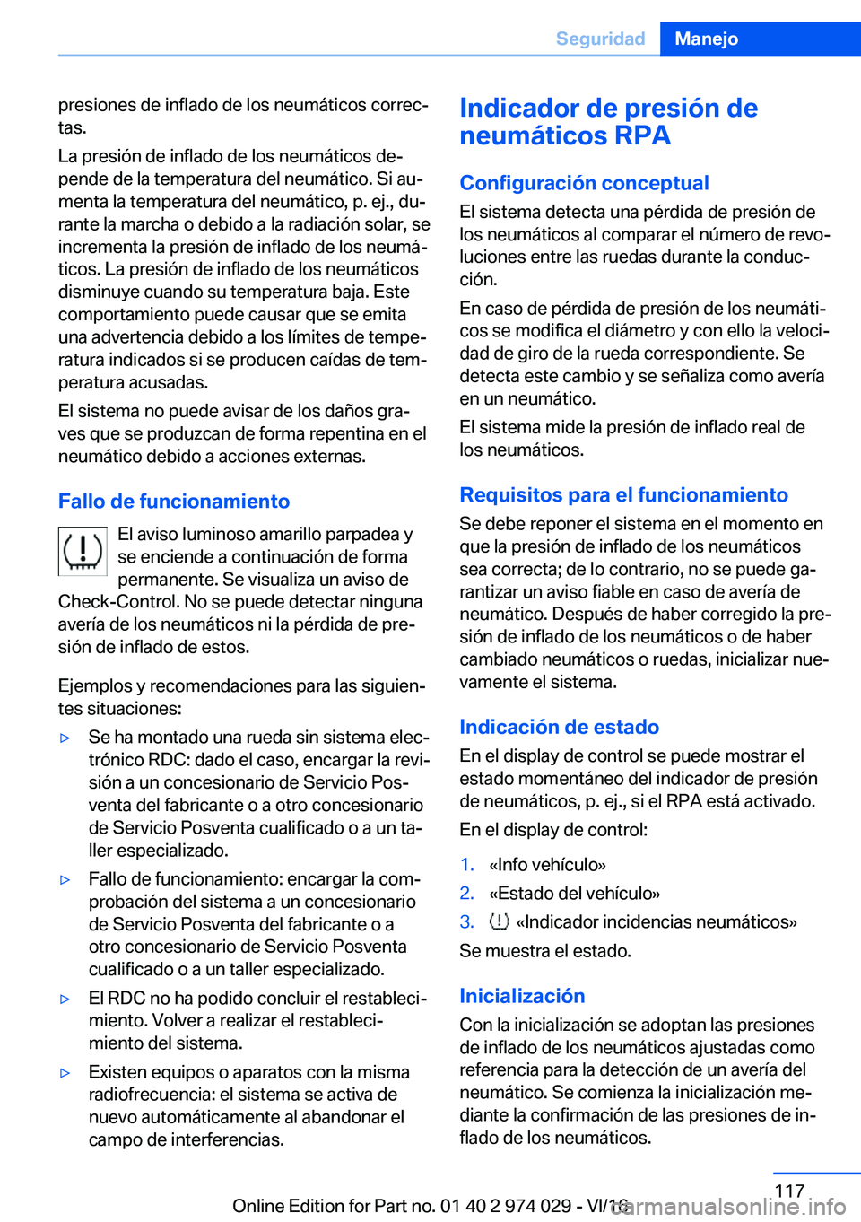 BMW M3 2017  Manuales de Empleo (in Spanish) �p�r�e�s�i�o�n�e�s� �d�e� �i�n�f�l�a�d�o� �d�e� �l�o�s� �n�e�u�m�