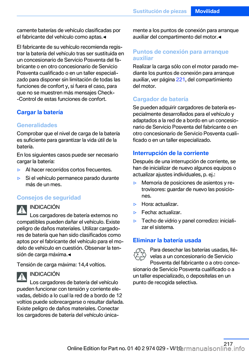 BMW M3 2017  Manuales de Empleo (in Spanish) �c�a�m�e�n�t�e� �b�a�t�e�r�