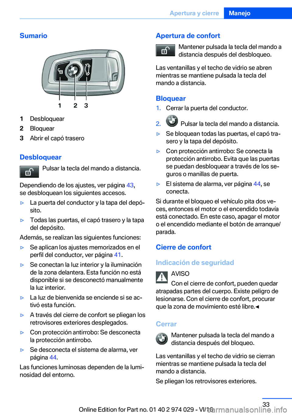 BMW M3 2017  Manuales de Empleo (in Spanish) �S�u�m�a�r�i�o�1�D�e�s�b�l�o�q�u�e�a�r�2�B�l�o�q�u�e�a�r�3�A�b�r�i�r� �e�l� �c�a�p�