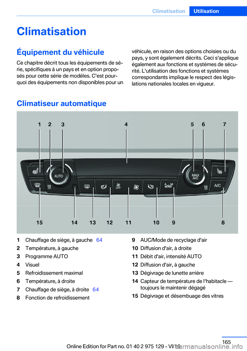 BMW M3 2017  Notices Demploi (in French) �C�l�i�m�a�t�i�s�a�t�i�o�n�