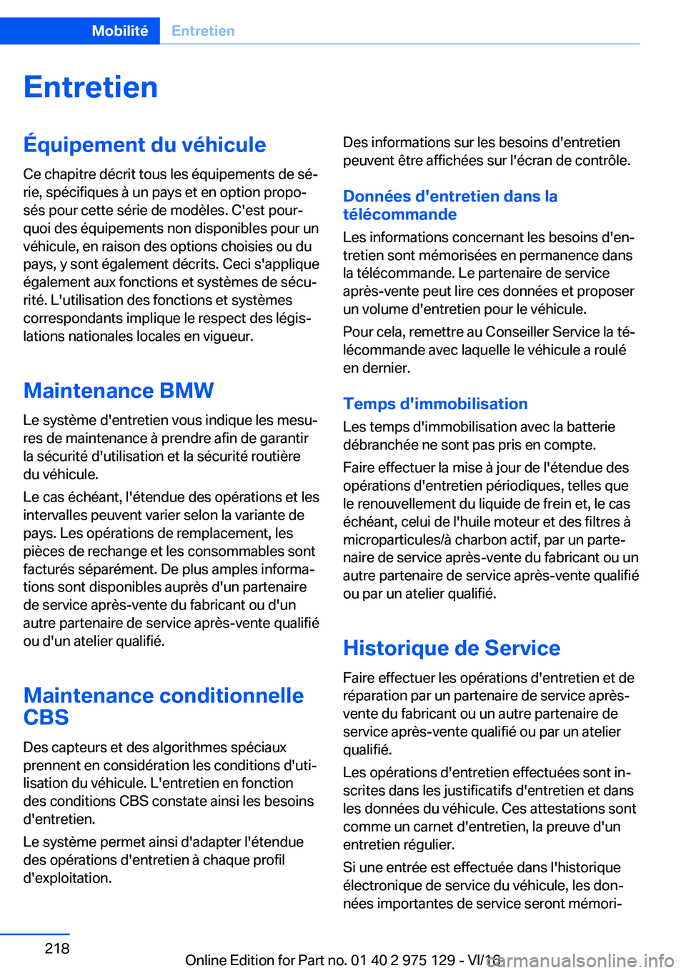 BMW M3 2017  Notices Demploi (in French) �E�n�t�r�e�t�i�e�n�