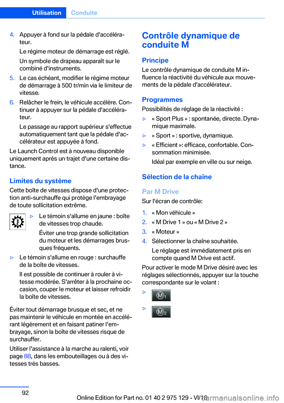 BMW M3 2017  Notices Demploi (in French) �4�.�A�p�p�u�y�e�r� �