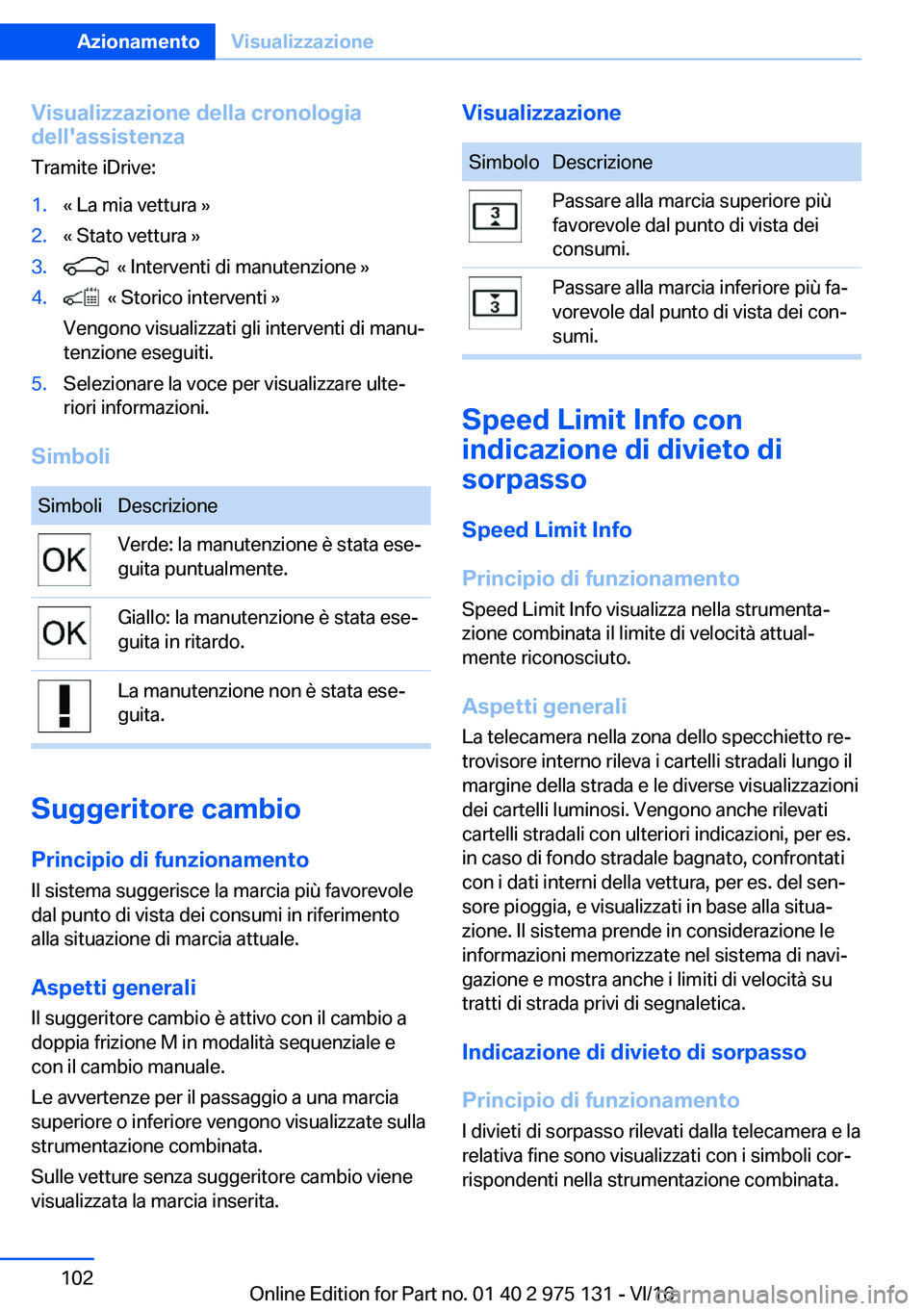 BMW M3 2017  Libretti Di Uso E manutenzione (in Italian) �V�i�s�u�a�l�i�z�z�a�z�i�o�n�e��d�e�l�l�a��c�r�o�n�o�l�o�g�i�a
�d�e�l�l��a�s�s�i�s�t�e�n�z�a
�T�r�a�m�i�t�e� �i�D�r�i�v�e�:�1�.�«� �L�a� �m�i�a� �v�e�t�t�u�r�a� �{�2�.�«� �S�t�a�t�o� �v�e�t�t�u�r