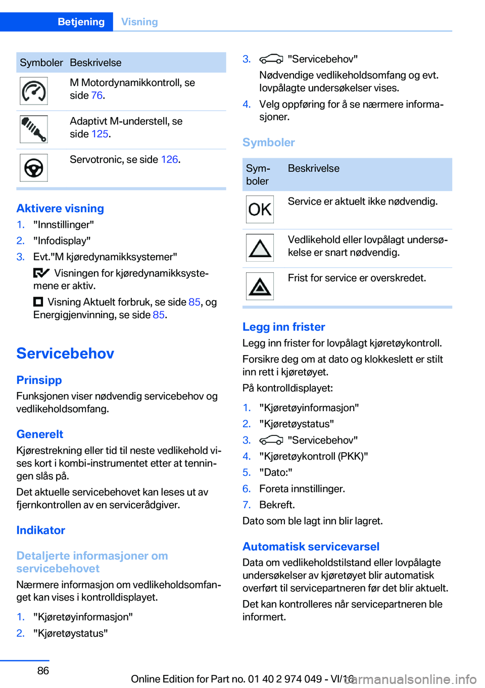 BMW M3 2017  Instructieboekjes (in Dutch) �S�y�m�b�o�l�e�r�B�e�s�k�r�i�v�e�l�s�e�M� �M�o�t�o�r�d�y�n�a�m�i�k�k�o�n�t�r�o�l�l�,� �s�e
�s�i�d�e�  �7�6�.�A�d�a�p�t�i�v�t� �M�-�u�n�d�e�r�s�t�e�l�l�,� �s�e
�s�i�d�e�  �1�2�5�.�S�e�r�v�o�t�r�o�n�i�c