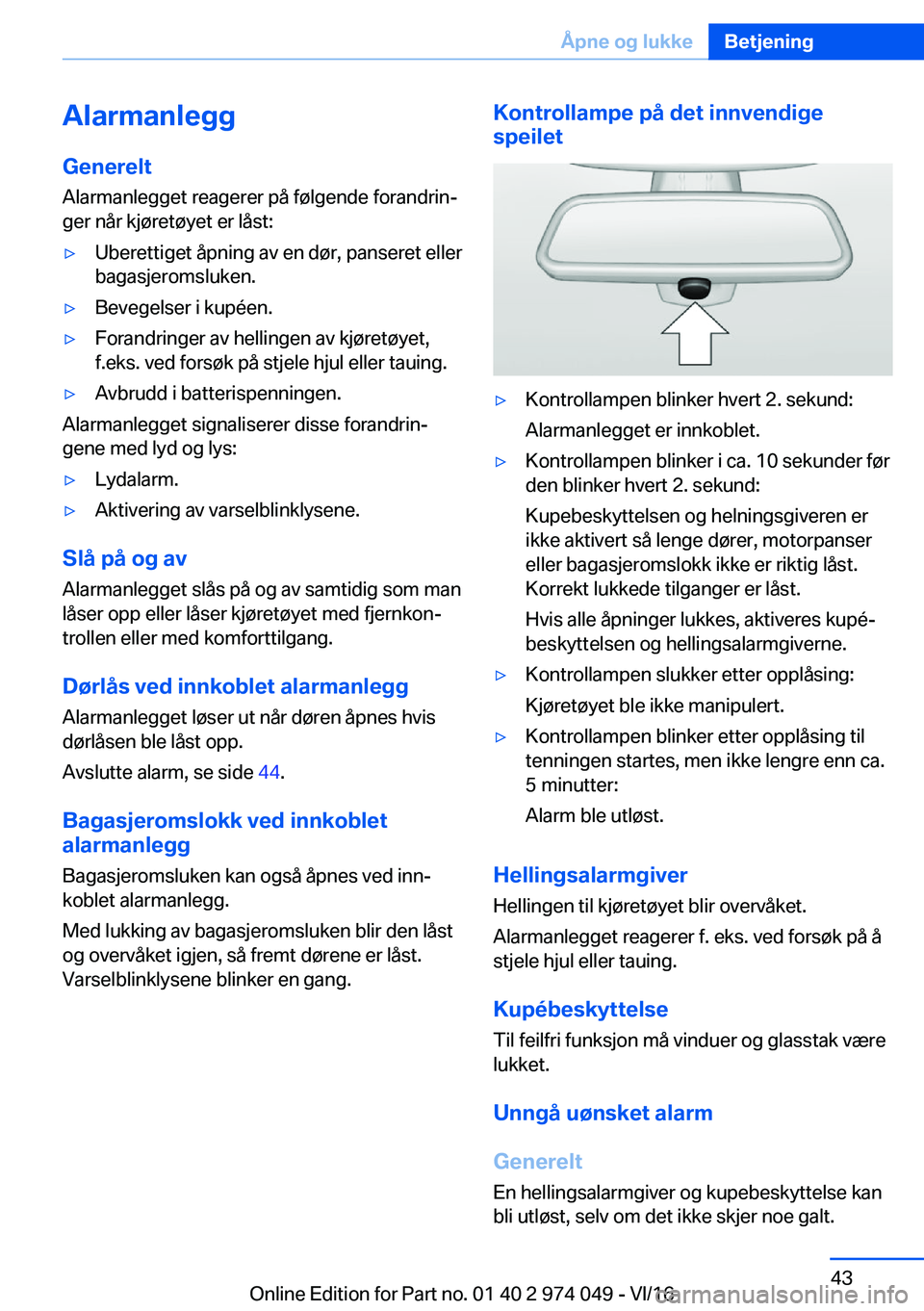 BMW M3 2017  InstruksjonsbØker (in Norwegian) �A�l�a�r�m�a�n�l�e�g�g
�G�e�n�e�r�e�l�t �A�l�a�r�m�a�n�l�e�g�g�e�t� �r�e�a�g�e�r�e�r� �p�å� �f�