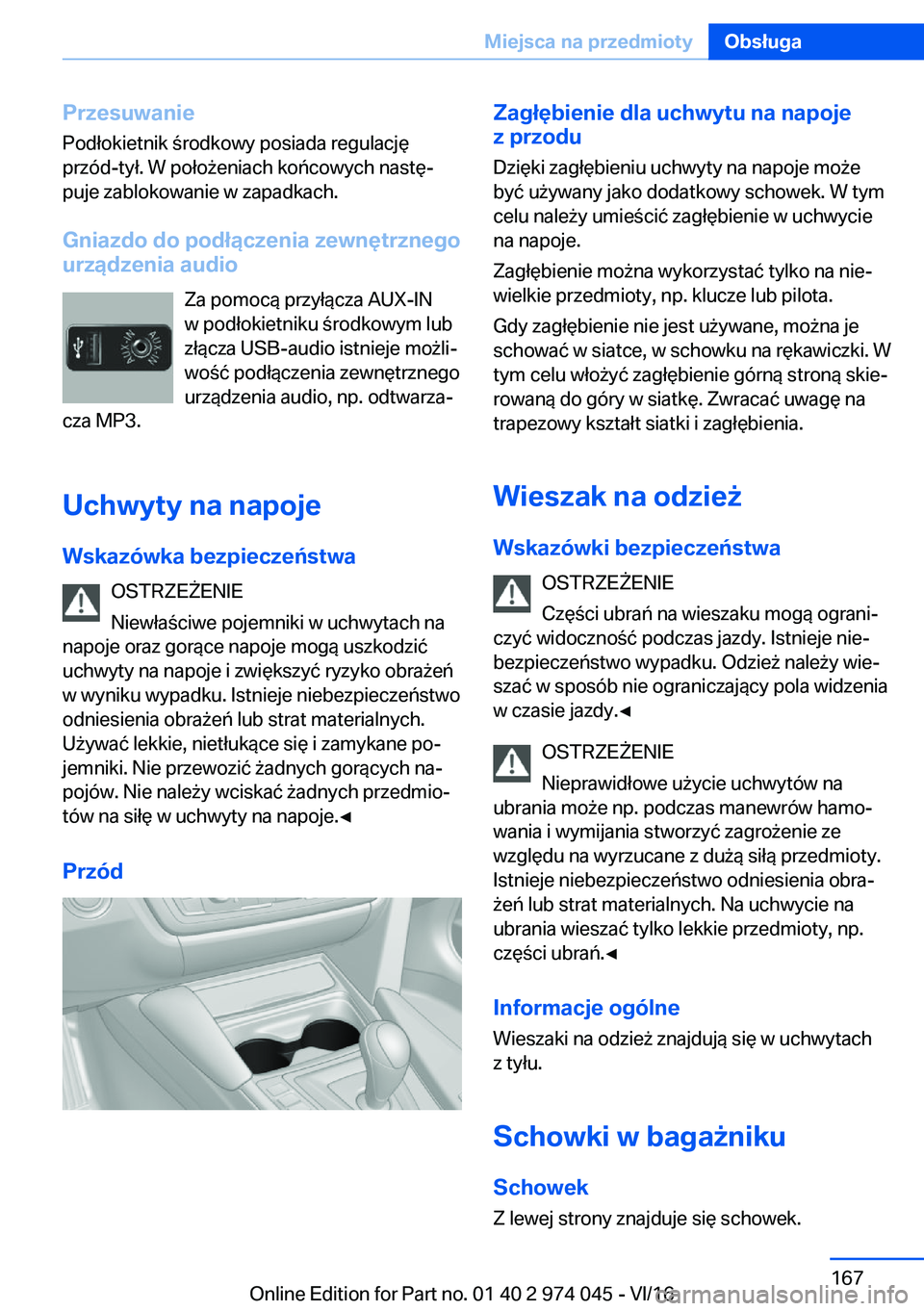 BMW M3 2017  Instrukcja obsługi (in Polish) �P�r�z�e�s�u�w�a�n�i�e�P�o�d�ł�o�k�i�e�t�n�i�k�  �r�o�d�k�o�w�y� �p�o�s�i�a�d�a� �r�e�g�u�l�a�c�j�