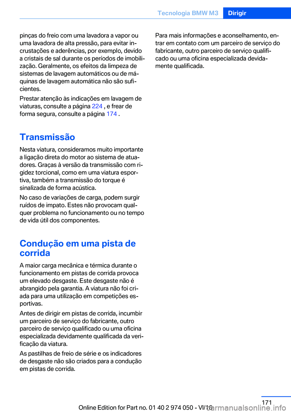 BMW M3 2017  Manual do condutor (in Portuguese) �p�i�n�