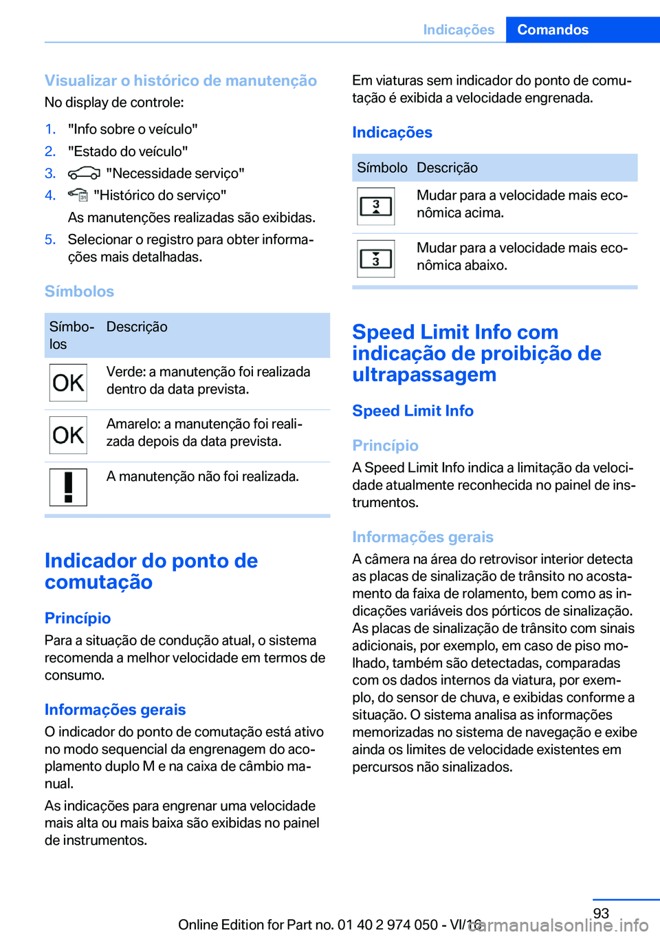 BMW M3 2017  Manual do condutor (in Portuguese) �V�i�s�u�a�l�i�z�a�r��o��h�i�s�t�ó�r�i�c�o��d�e��m�a�n�u�t�e�n�