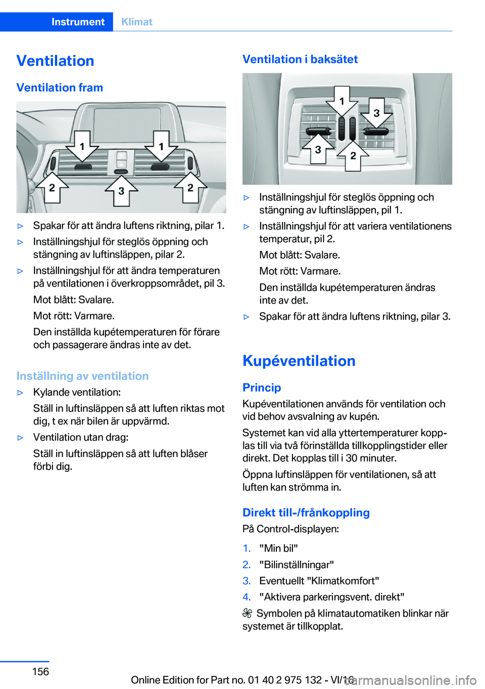 BMW M3 2017  InstruktionsbÖcker (in Swedish) �V�e�n�t�i�l�a�t�i�o�n�V�e�n�t�i�l�a�t�i�o�n��f�r�a�m'y�S�p�a�k�a�r� �f�