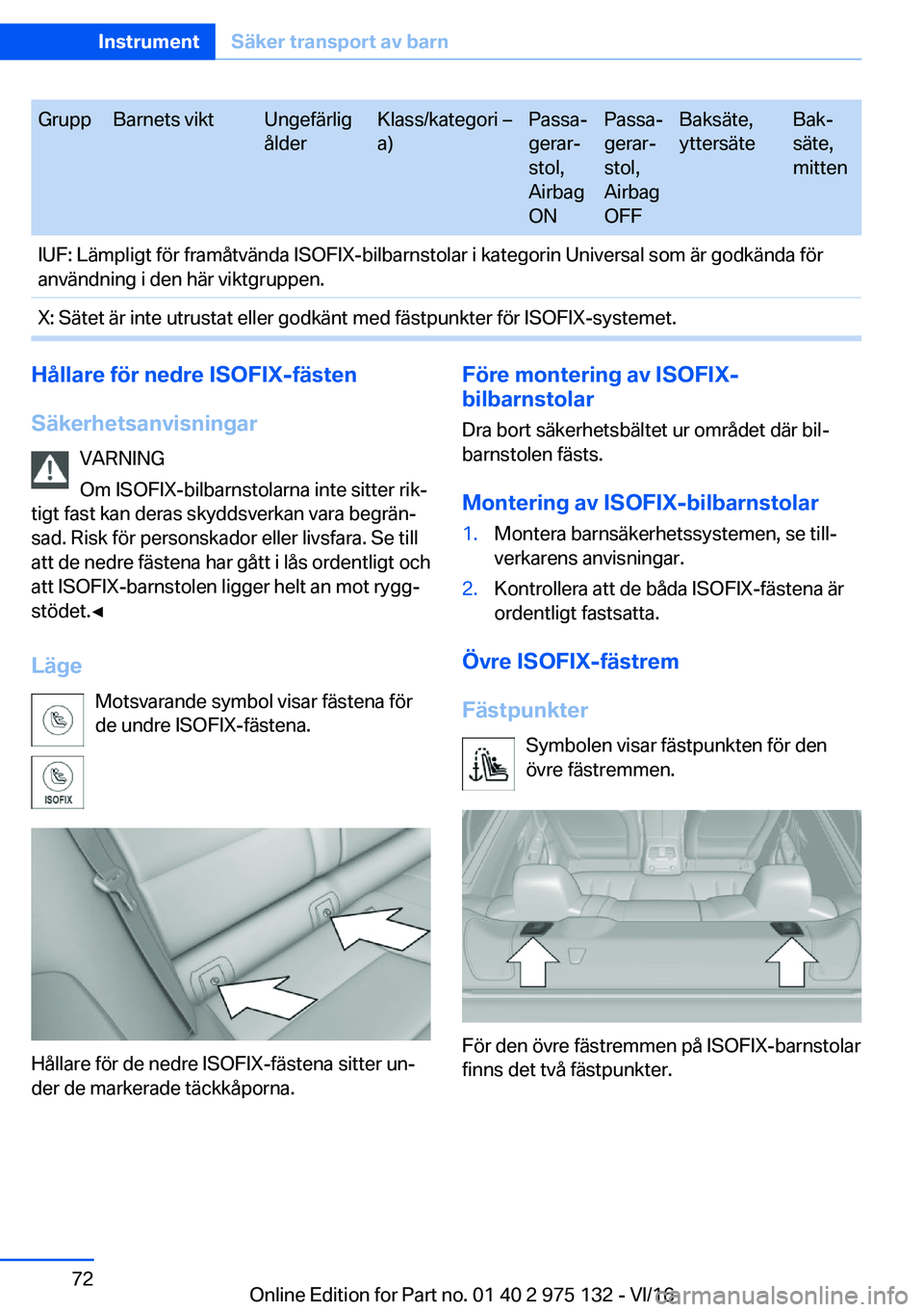 BMW M3 2017  InstruktionsbÖcker (in Swedish) �G�r�u�p�p�B�a�r�n�e�t�s� �v�i�k�t�U�n�g�e�f�ä�r�l�i�g
�å�l�d�e�r�K�l�a�s�s�/�k�a�t�e�g�o�r�i� m
�a�)�P�a�s�s�aj
�g�e�r�a�rj
�s�t�o�l�,
�A�i�r�b�a�g
�O�N�P�a�s�s�aj
�g�e�r�a�rj
�s�t�o�l�,
�A�i�