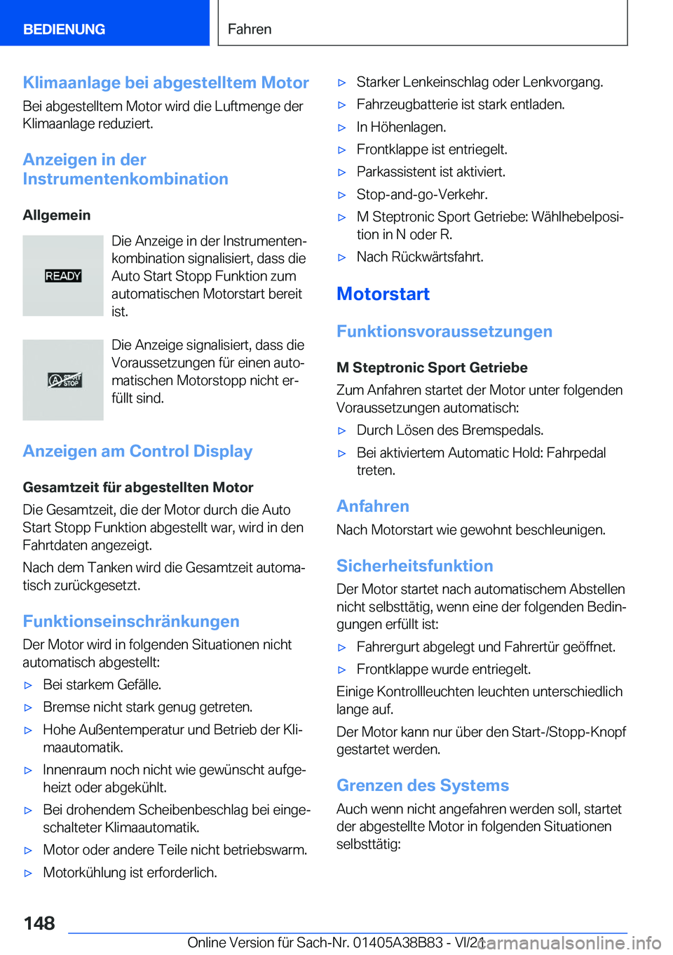 BMW M4 2022  Betriebsanleitungen (in German) �K�l�i�m�a�a�n�l�a�g�e��b�e�i��a�b�g�e�s�t�e�l�l�t�e�m��M�o�t�o�r
�B�e�i��a�b�g�e�s�t�e�l�l�t�e�m��M�o�t�o�r��w�i�r�d��d�i�e��L�u�f�t�m�e�n�g�e��d�e�r �K�l�i�m�a�a�n�l�a�g�e��r�e�d�u�z�i�e�r