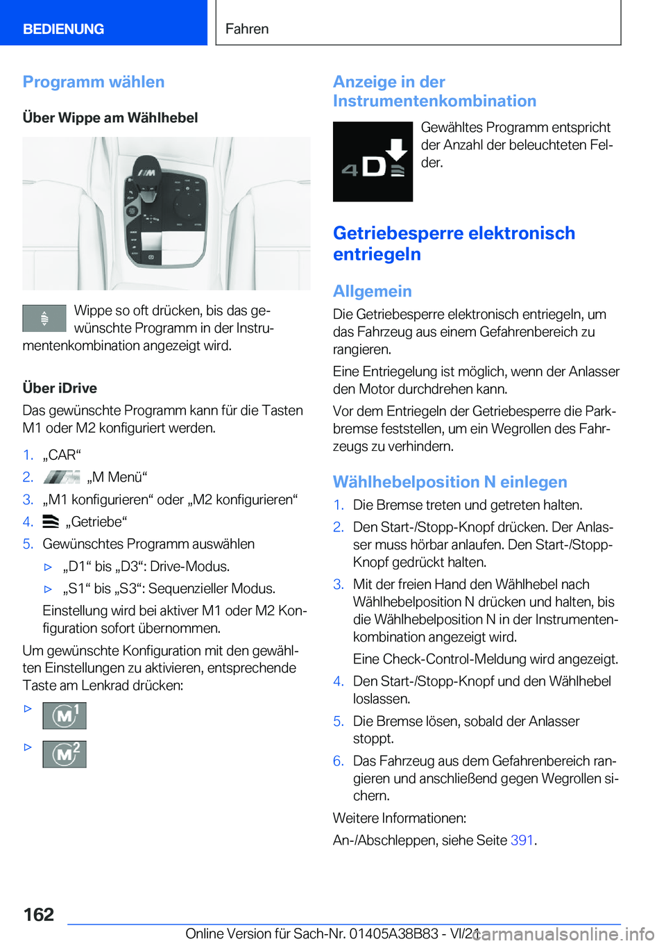 BMW M4 2022  Betriebsanleitungen (in German) �P�r�o�g�r�a�m�m��w�
