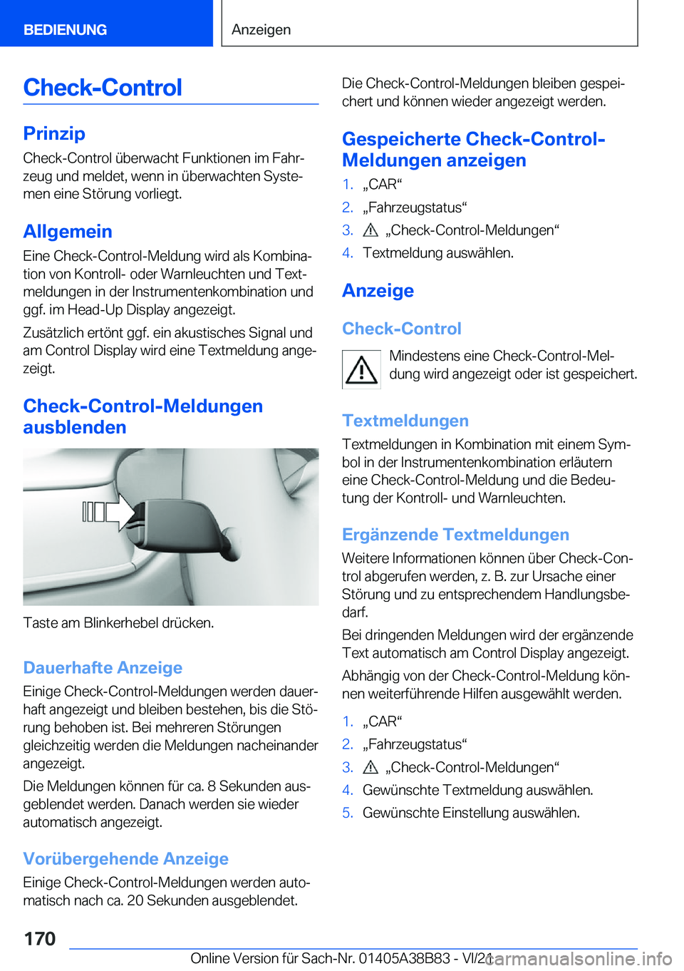 BMW M4 2022  Betriebsanleitungen (in German) �C�h�e�c�k�-�C�o�n�t�r�o�l
�P�r�i�n�z�i�p
�C�h�e�c�k�-�C�o�n�t�r�o�l��