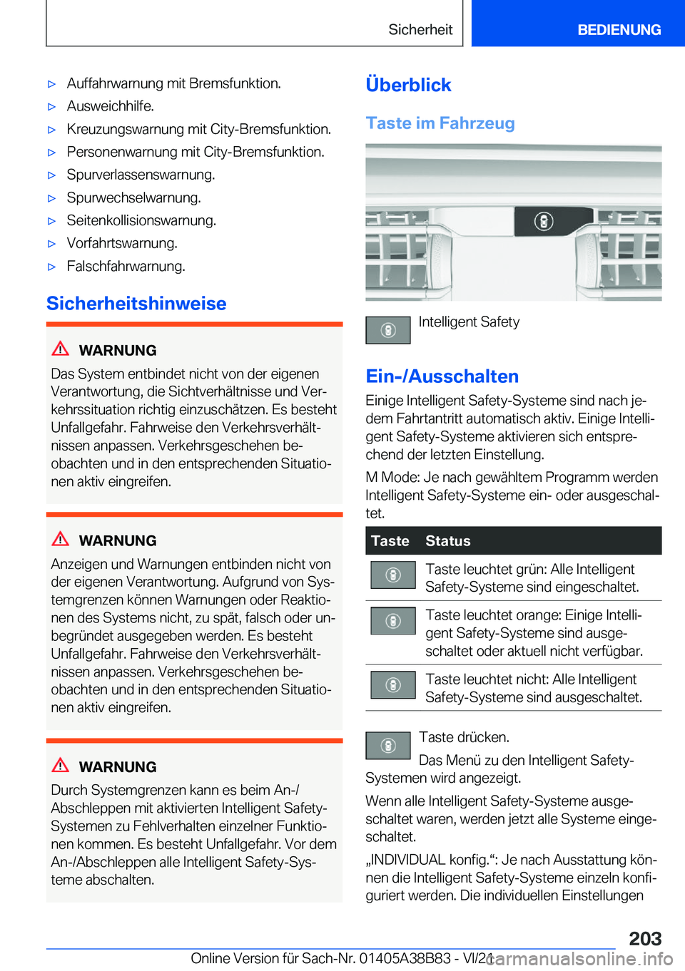 BMW M4 2022  Betriebsanleitungen (in German) 'x�A�u�f�f�a�h�r�w�a�r�n�u�n�g��m�i�t��B�r�e�m�s�f�u�n�k�t�i�o�n�.'x�A�u�s�w�e�i�c�h�h�i�l�f�e�.'x�K�r�e�u�z�u�n�g�s�w�a�r�n�u�n�g��m�i�t��C�i�t�y�-�B�r�e�m�s�f�u�n�k�t�i�o�n�.'x�P