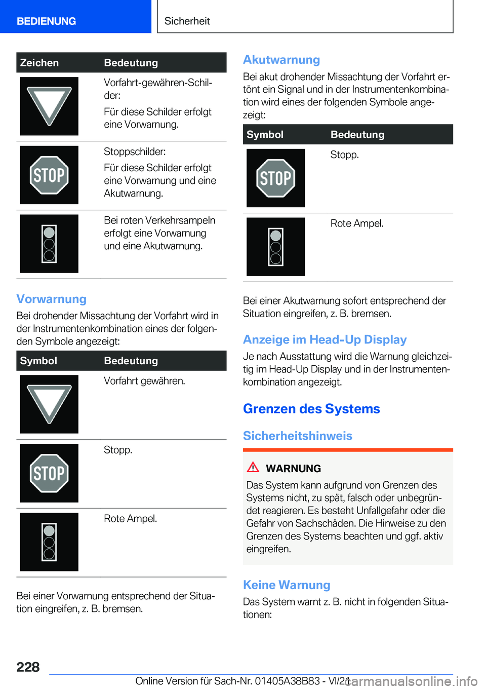 BMW M4 2022  Betriebsanleitungen (in German) �Z�e�i�c�h�e�n�B�e�d�e�u�t�u�n�g�V�o�r�f�a�h�r�t�-�g�e�w�