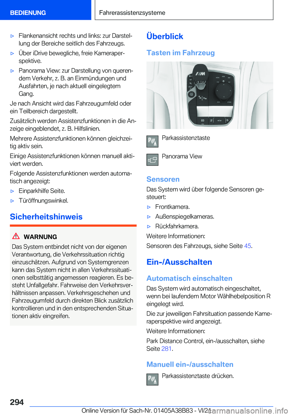 BMW M4 2022  Betriebsanleitungen (in German) 'x�F�l�a�n�k�e�n�a�n�s�i�c�h�t��r�e�c�h�t�s��u�n�d��l�i�n�k�s�:��z�u�r��D�a�r�s�t�e�lj�l�u�n�g��d�e�r��B�e�r�e�i�c�h�e��s�e�i�t�l�i�c�h��d�e�s��F�a�h�r�z�e�u�g�s�.'x�