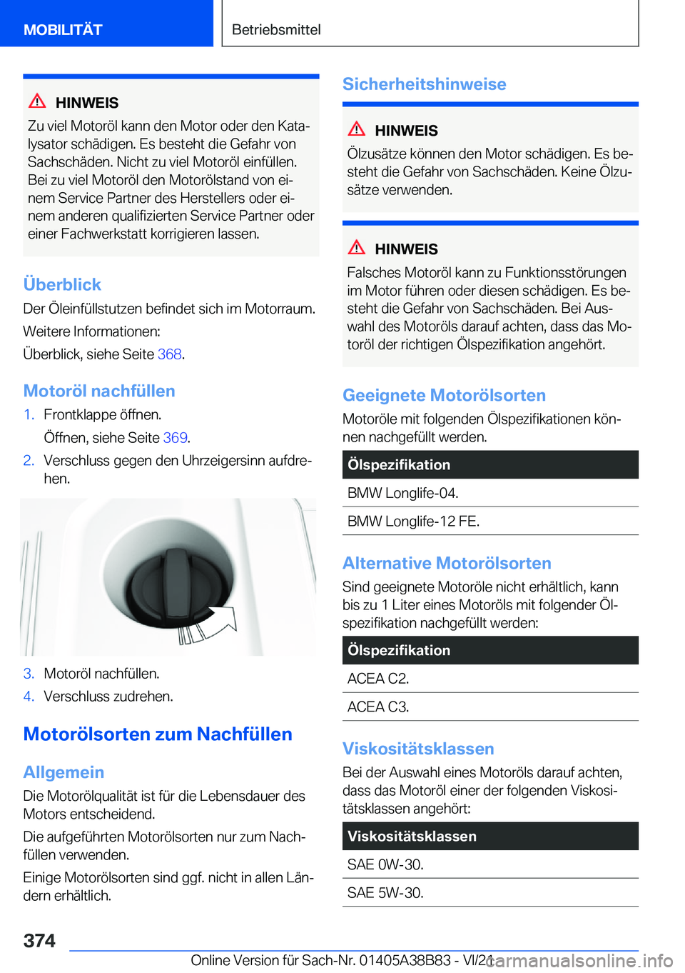 BMW M4 2022  Betriebsanleitungen (in German) �H�I�N�W�E�I�S
�Z�u��v�i�e�l��M�o�t�o�r�