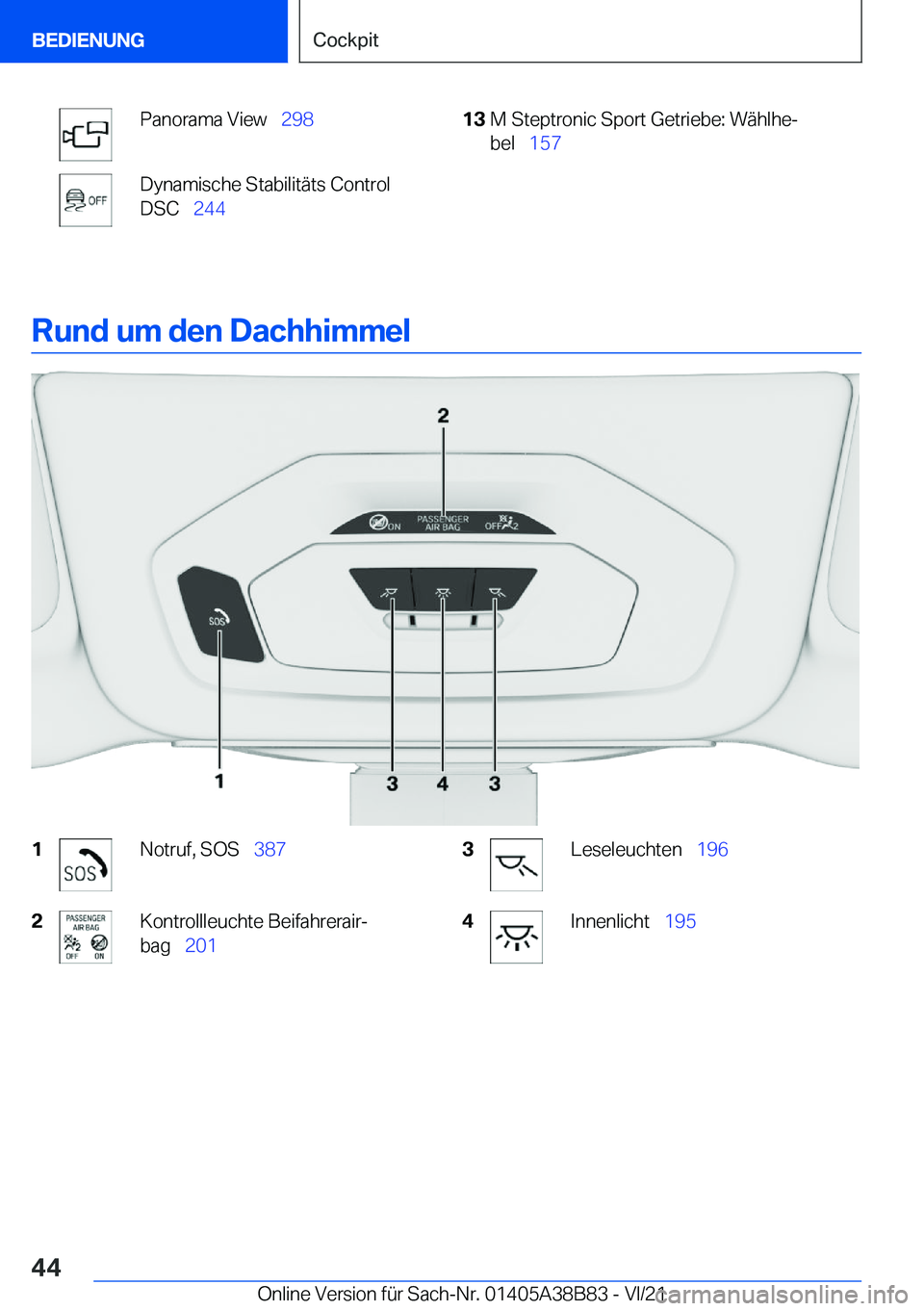 BMW M4 2022  Betriebsanleitungen (in German) �P�a�n�o�r�a�m�a��V�i�e�w\_�2�9�8�D�y�n�a�m�i�s�c�h�e��S�t�a�b�i�l�i�t�