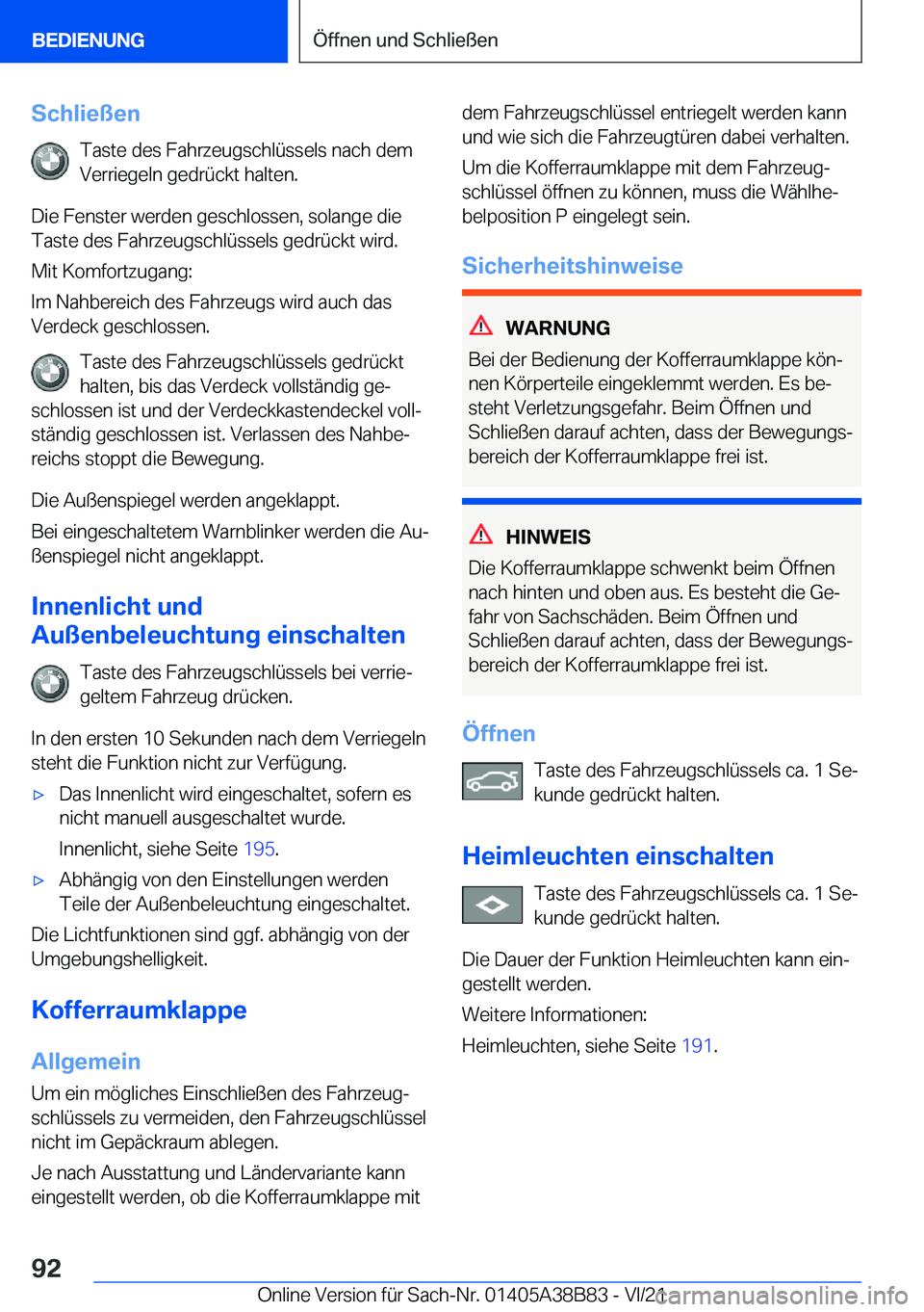 BMW M4 2022  Betriebsanleitungen (in German) �S�c�h�l�i�e�