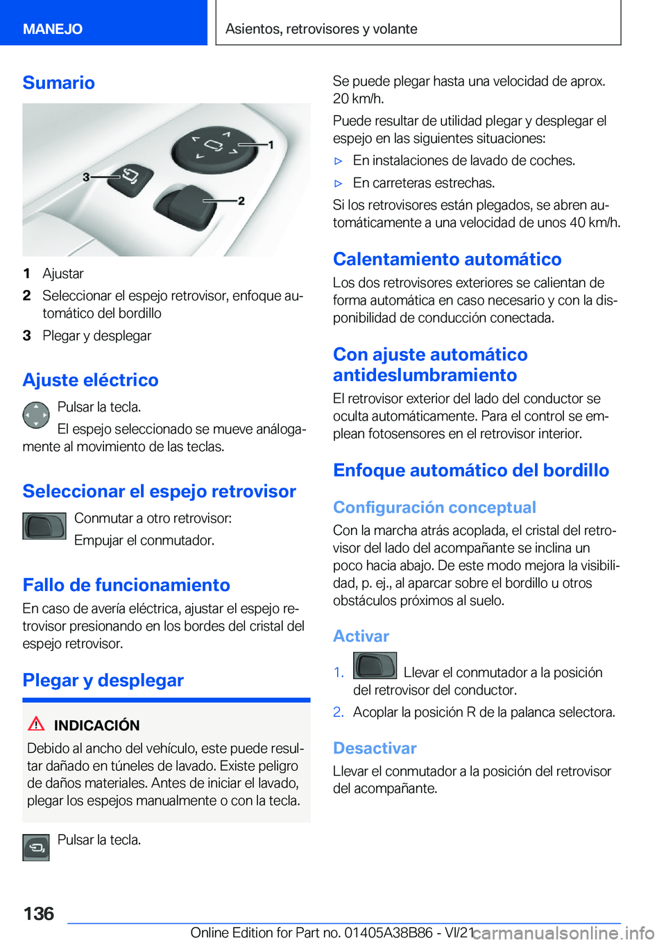 BMW M4 2022  Manuales de Empleo (in Spanish) �S�u�m�a�r�i�o�1�A�j�u�s�t�a�r�2�S�e�l�e�c�c�i�o�n�a�r��e�l��e�s�p�e�j�o��r�e�t�r�o�v�i�s�o�r�,��e�n�f�o�q�u�e��a�uª
�t�o�m�