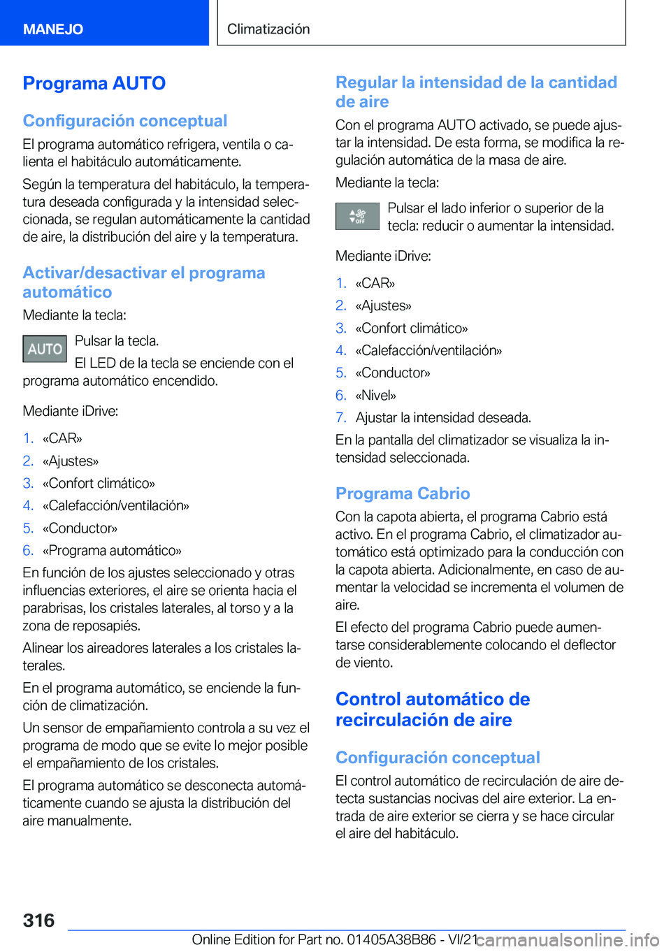 BMW M4 2022  Manuales de Empleo (in Spanish) �P�r�o�g�r�a�m�a��A�U�T�O
�C�o�n�f�i�g�u�r�a�c�i�
