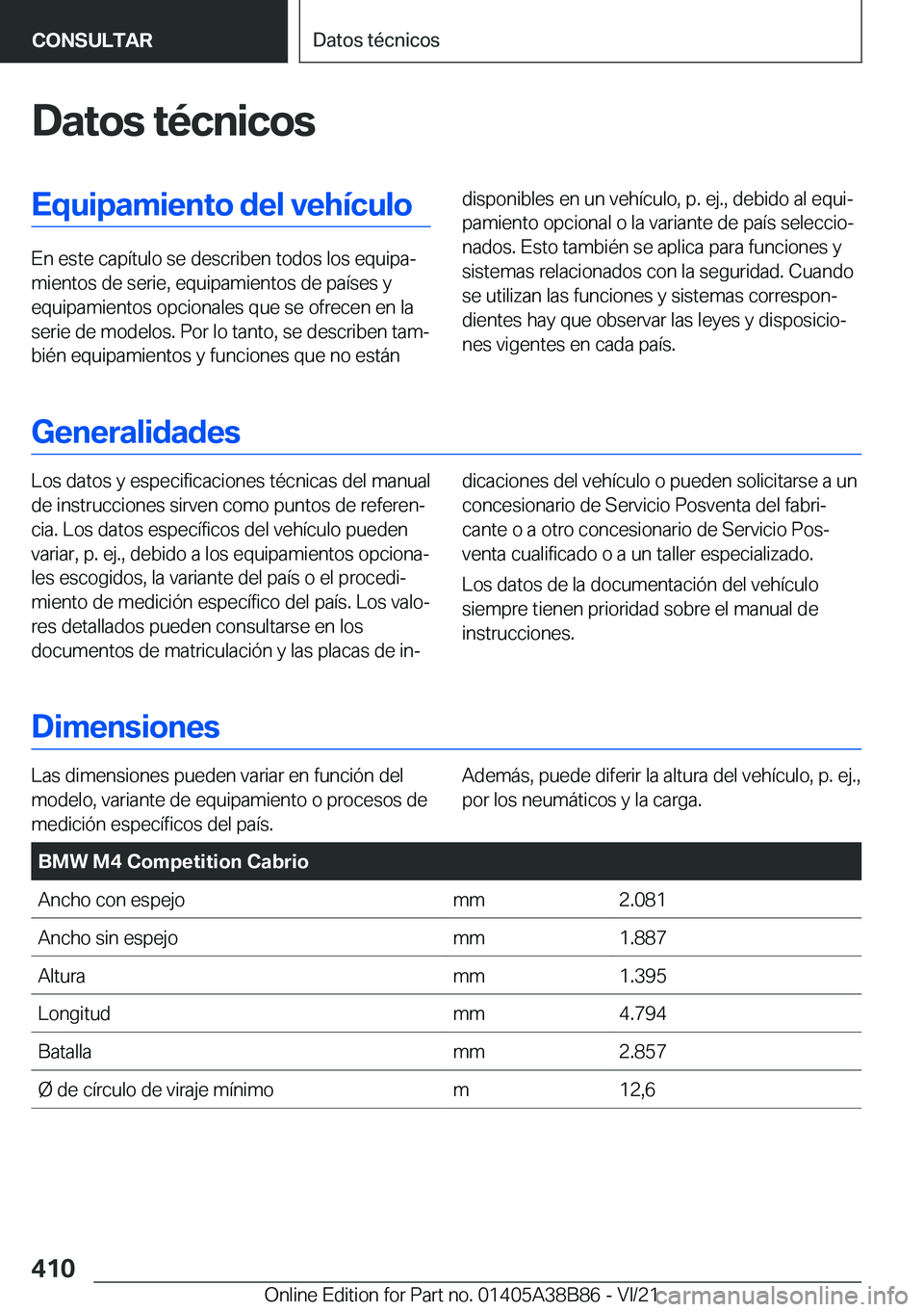 BMW M4 2022  Manuales de Empleo (in Spanish) �D�a�t�o�s��t�