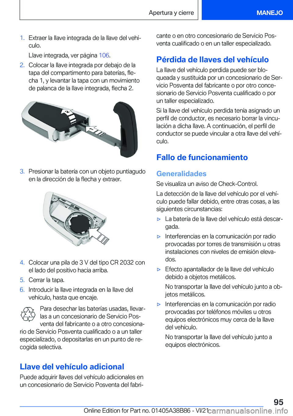 BMW M4 2022  Manuales de Empleo (in Spanish) �1�.�E�x�t�r�a�e�r��l�a��l�l�a�v�e��i�n�t�e�g�r�a�d�a��d�e��l�a��l�l�a�v�e��d�e�l��v�e�h�