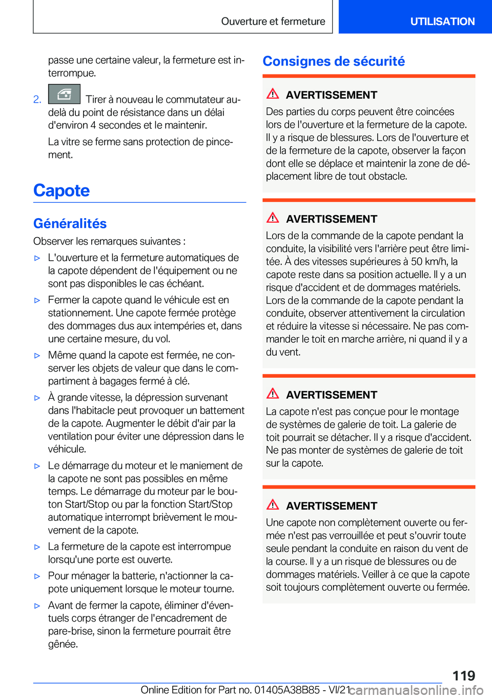BMW M4 2022  Notices Demploi (in French) �p�a�s�s�e��u�n�e��c�e�r�t�a�i�n�e��v�a�l�e�u�r�,��l�a��f�e�r�m�e�t�u�r�e��e�s�t��i�nj�t�e�r�r�o�m�p�u�e�.�2�.���T�i�r�e�r��