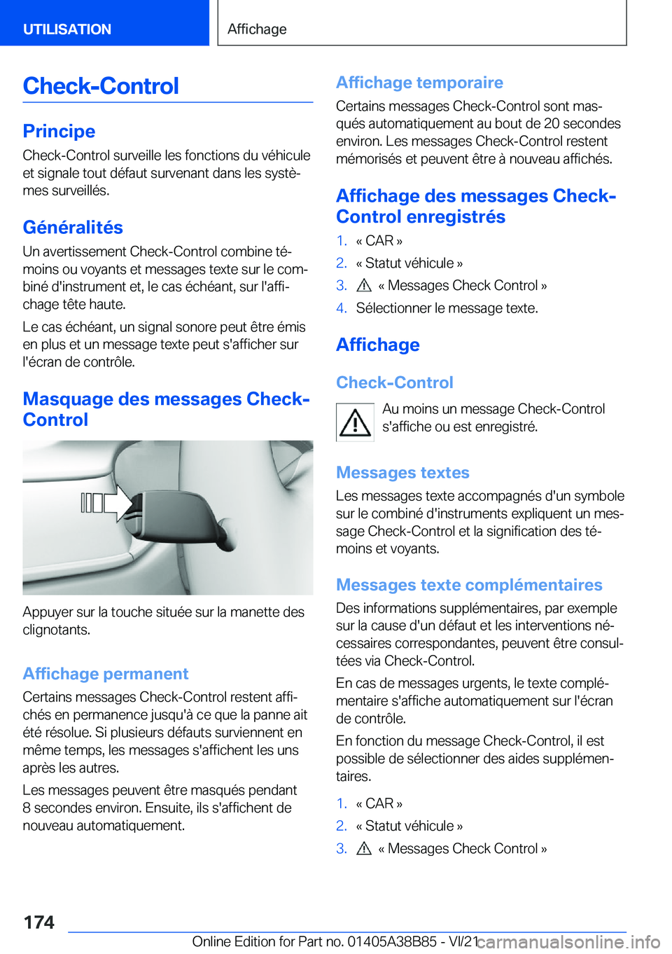 BMW M4 2022  Notices Demploi (in French) �C�h�e�c�k�-�C�o�n�t�r�o�l
�P�r�i�n�c�i�p�e�C�h�e�c�k�-�C�o�n�t�r�o�l��s�u�r�v�e�i�l�l�e��l�e�s��f�o�n�c�t�i�o�n�s��d�u��v�é�h�i�c�u�l�e�e�t��s�i�g�n�a�l�e��t�o�u�t��d�é�f�a�u�t��s�u�r�v�e�