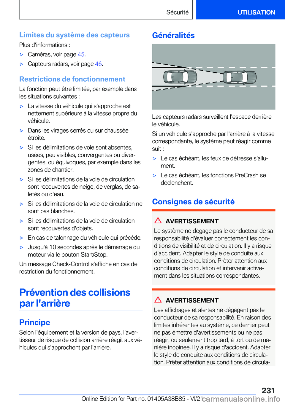 BMW M4 2022  Notices Demploi (in French) �L�i�m�i�t�e�s��d�u��s�y�s�t�è�m�e��d�e�s��c�a�p�t�e�u�r�s�P�l�u�s��d�'�i�n�f�o�r�m�a�t�i�o�n�s��:'x�C�a�m�é�r�a�s�,��v�o�i�r��p�a�g�e� �4�5�.'x�C�a�p�t�e�u�r�s��r�a�d�a�r�s�,�