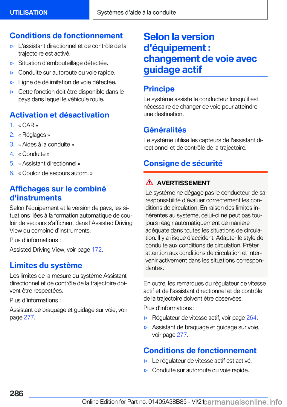 BMW M4 2022  Notices Demploi (in French) �C�o�n�d�i�t�i�o�n�s��d�e��f�o�n�c�t�i�o�n�n�e�m�e�n�t'x�L�'�a�s�s�i�s�t�a�n�t��d�i�r�e�c�t�i�o�n�n�e�l��e�t��d�e��c�o�n�t�r�
