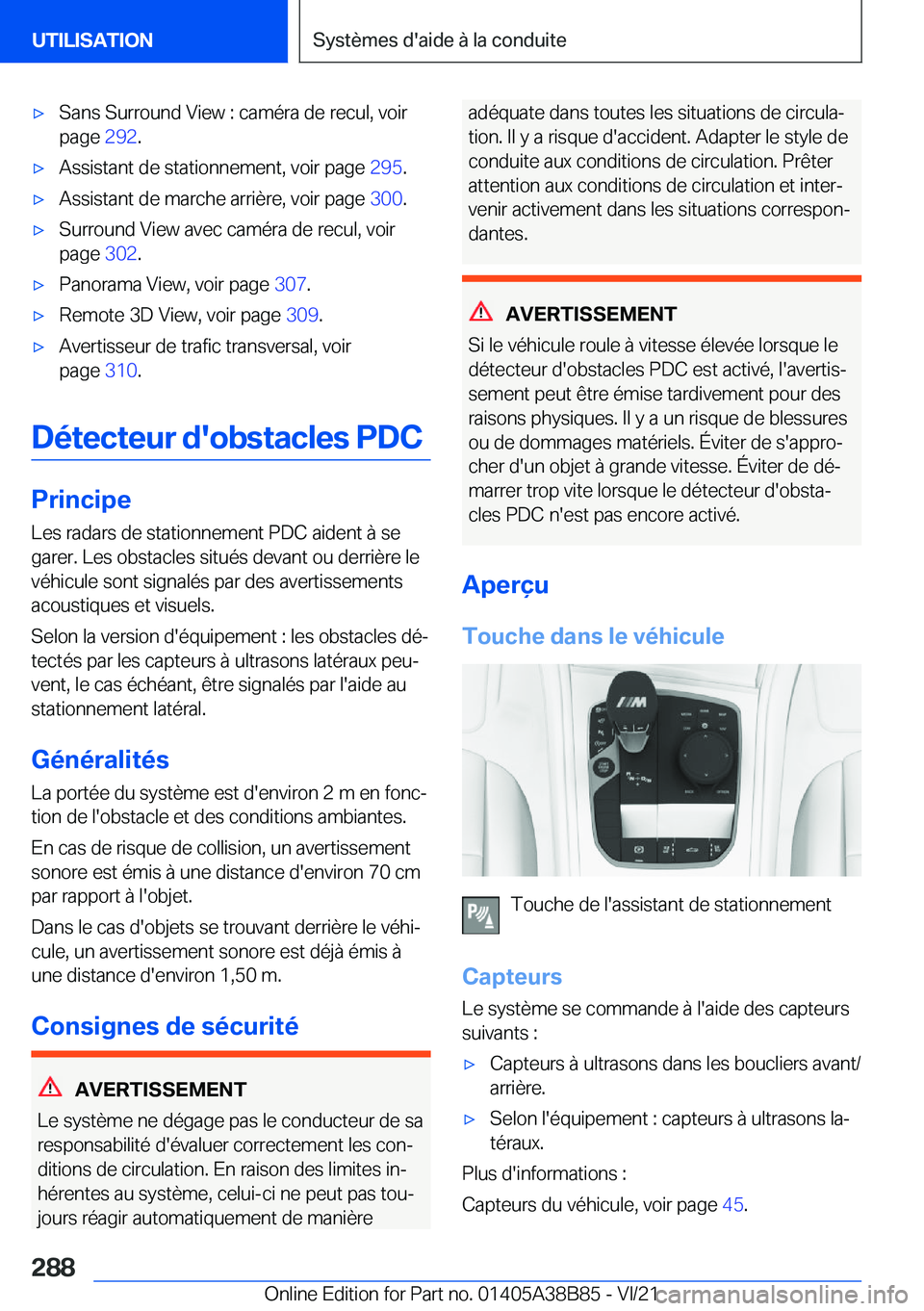 BMW M4 2022  Notices Demploi (in French) 'x�S�a�n�s��S�u�r�r�o�u�n�d��V�i�e�w��:��c�a�m�é�r�a��d�e��r�e�c�u�l�,��v�o�i�r
�p�a�g�e� �2�9�2�.'x�A�s�s�i�s�t�a�n�t��d�e��s�t�a�t�i�o�n�n�e�m�e�n�t�,��v�o�i�r��p�a�g�e� �2�9�5