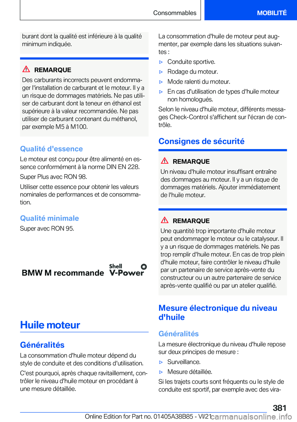BMW M4 2022  Notices Demploi (in French) �b�u�r�a�n�t��d�o�n�t��l�a��q�u�a�l�i�t�é��e�s�t��i�n�f�é�r�i�e�u�r�e��