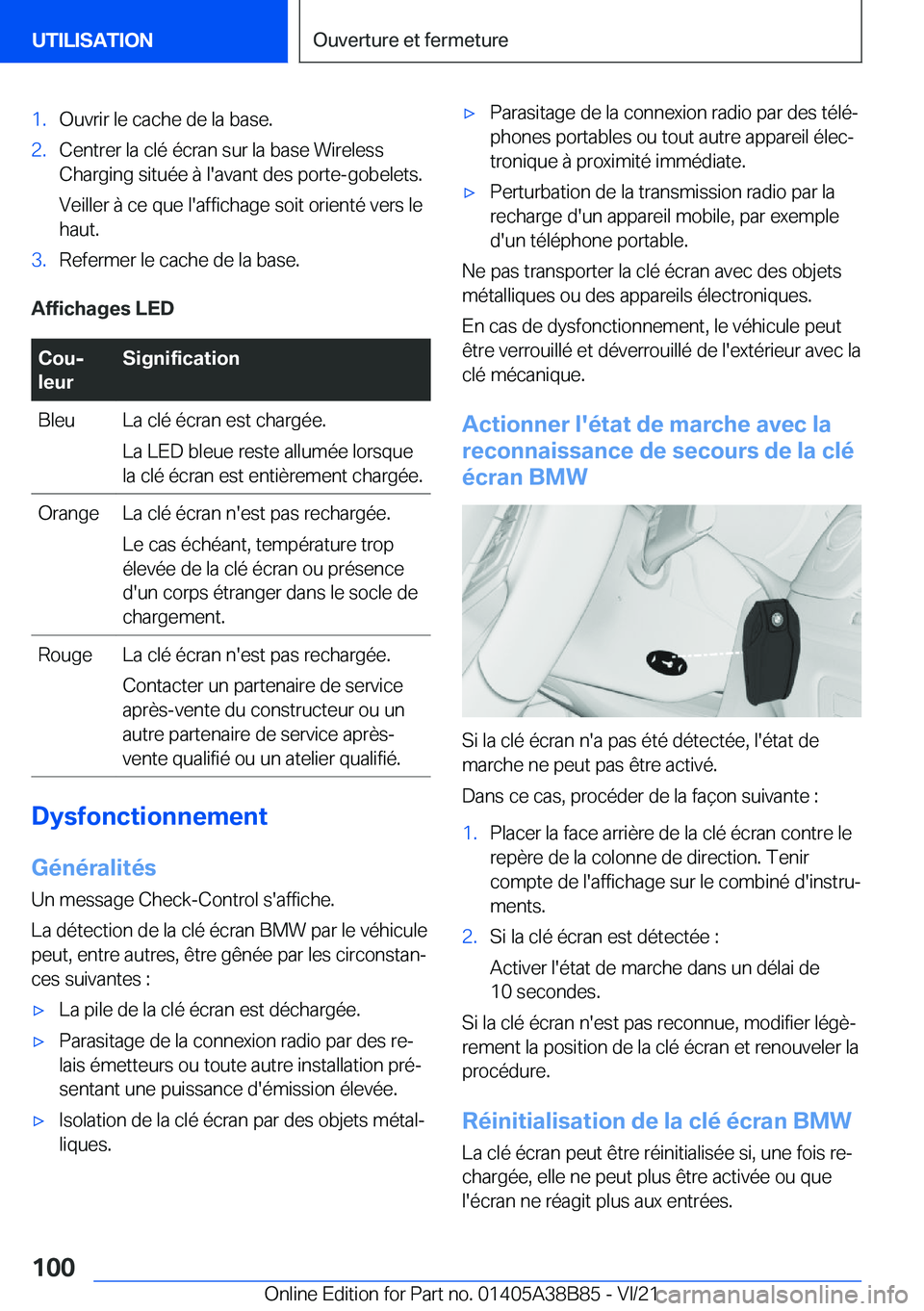 BMW M4 2022  Notices Demploi (in French) �1�.�O�u�v�r�i�r��l�e��c�a�c�h�e��d�e��l�a��b�a�s�e�.�2�.�C�e�n�t�r�e�r��l�a��c�l�é��é�c�r�a�n��s�u�r��l�a��b�a�s�e��W�i�r�e�l�e�s�s
�C�h�a�r�g�i�n�g��s�i�t�u�é�e��