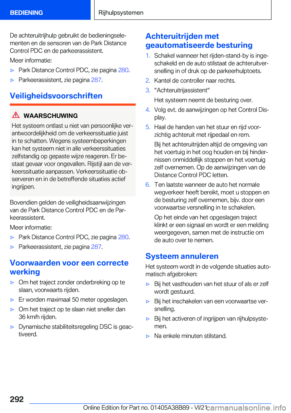 BMW M4 2022  Instructieboekjes (in Dutch) �D�e��a�c�h�t�e�r�u�i�t�r�i�j�h�u�l�p��g�e�b�r�u�i�k�t��d�e��b�e�d�i�e�n�i�n�g�s�e�l�ej
�m�e�n�t�e�n��e�n��d�e��s�e�n�s�o�r�e�n��v�a�n��d�e��P�a�r�k��D�i�s�t�a�n�c�e �C�o�n�t�r�o�l��P�D�C