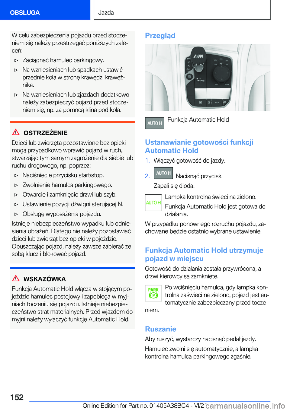 BMW M4 2022  Instrukcja obsługi (in Polish) �W��c�e�l�u��z�a�b�e�z�p�i�e�c�z�e�n�i�a��p�o�j�a�z�d�u��p�r�z�e�d��s�t�o�c�z�ej�n�i�e�m��s�i�