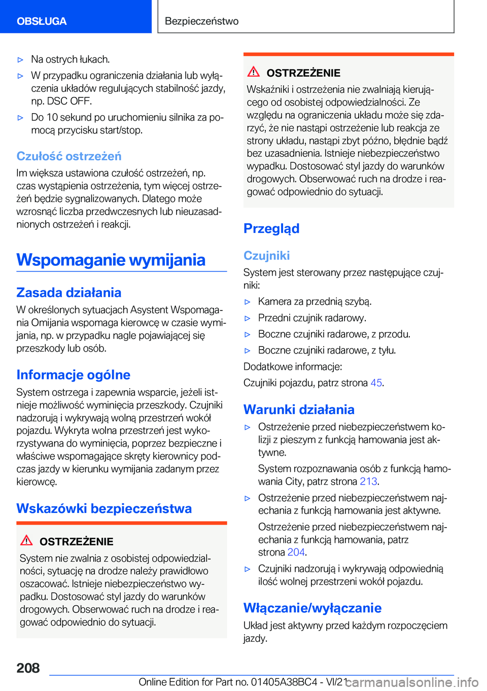 BMW M4 2022  Instrukcja obsługi (in Polish) 'x�N�a��o�s�t�r�y�c�h��ł�u�k�a�c�h�.'x�W��p�r�z�y�p�a�d�k�u��o�g�r�a�n�i�c�z�e�n�i�a��d�z�i�a�ł�a�n�i�a��l�u�b��w�y�ł�