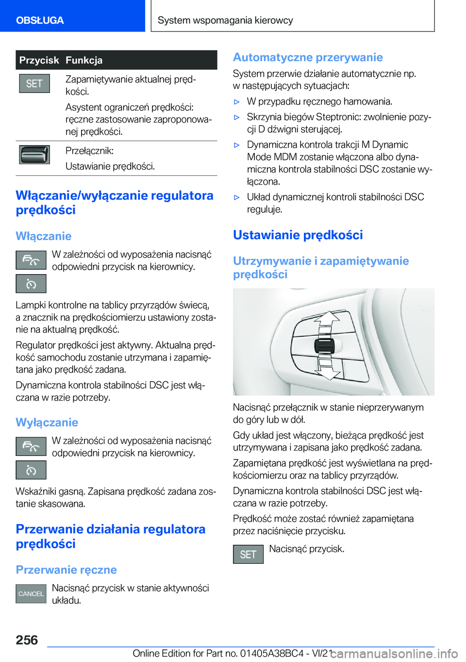 BMW M4 2022  Instrukcja obsługi (in Polish) �P�r�z�y�c�i�s�k�F�u�n�k�c�j�a�Z�a�p�a�m�i�